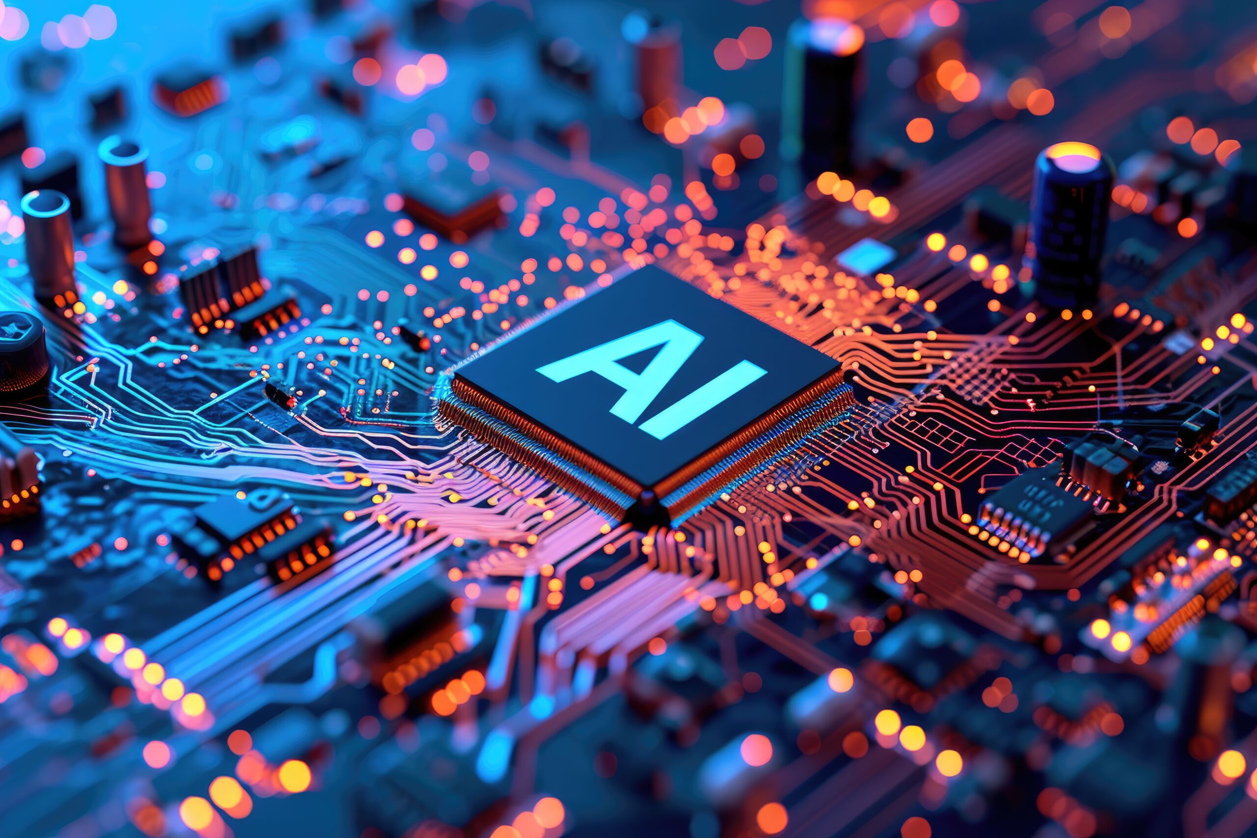 AI. Circuit board. Technology background, Central Computer Processors CPU concept.
